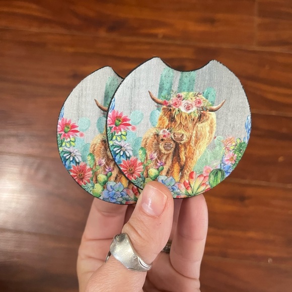 Highland Cow Car Coaster 2 Pack - Picture 1 of 5